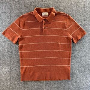 Old Navy Rust Orange Striped Knit Polo Shirt Medium Grandpa Core 70s Retro
